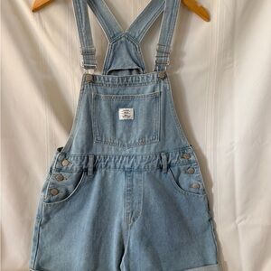 Shein Romper Bib Overall Shorts Shortall Jean Women size 26 light wash Denim